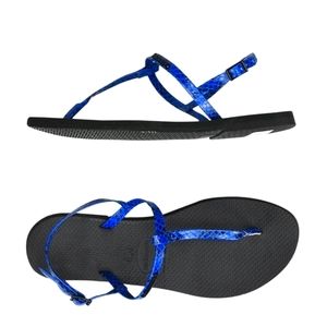 ❣HOST PICK❣️Havaianas You Riviera Croco Azul Estrella Logo T- Strap Sz 37/38 NWT
